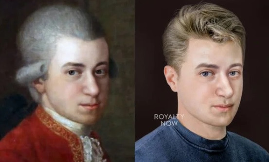 Nhà soạn nhạc thiên tài Wolfgang Amadeus Mozart điển trai trong bức ảnh mô phỏng bằng AI.