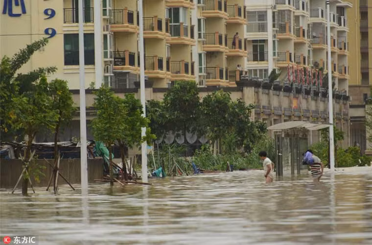 Đoạn đường ngập qua đầu gối ở Quỳnh Hải.