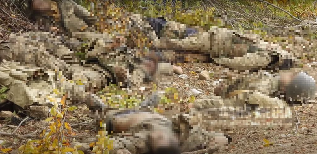 Quân đội Armenia đã kết hợp hỏa lực tầm ngắn của lực lượng phục kích và pháo binh tầm xa để "giăng sẵn" chờ lực lượng đặc nhiệm Azerbaijan lọt vào trận địa bố trí sẵn. Ảnh: Lính Azerbaijan bị Armenia tiêu diệt trong trận phục kích - Nguồn: Sina