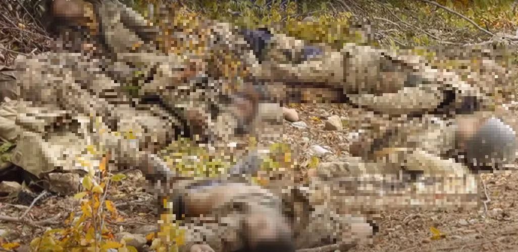 Quân đội Armenia đã kết hợp hỏa lực tầm ngắn của lực lượng phục kích và pháo binh tầm xa để "giăng sẵn" chờ lực lượng đặc nhiệm Azerbaijan lọt vào trận địa bố trí sẵn. Ảnh: Lính Azerbaijan bị Armenia tiêu diệt trong trận phục kích - Nguồn: Sina