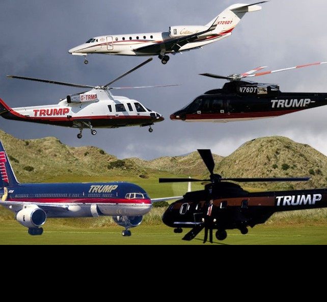 Khác với những người tiền nhiệm trước đây, bên cạnh là một Tổng thống, ông Donald Trump còn là một tỷ phú với khối tài sản khổng lồ, và cùng với đó là ông cũng sở hữu một phi đội máy bay riêng với 5 chiếc. Trong đó bao gồm ba chiếc trực thăng Sikorsky S-76B phiên bản dân sự, một chiếc máy bay chở khách cỡ lớn Boeing 757 - 200 và một chiếc máy bay hạng sang Cessna Citation X. Có thể nói rằng đây là một đội bay vô cùng đáng mơ ước với bất kỳ một nhà tài phiệt nào trên thế giới hiện nay. Ảnh: Phi đội của ông Trump.
