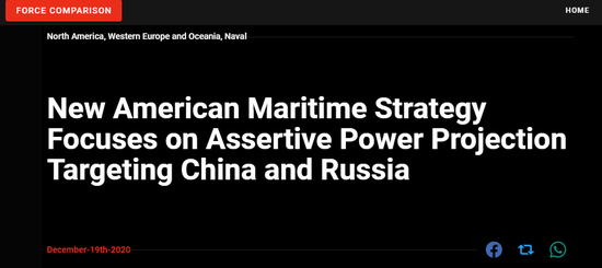 Theo tờ "Quan sát quân sự" của Mỹ, một tài liệu chiến lược được phát hành bởi lực lượng tuần duyên, Thủy quân lục chiến và Hải quân Mỹ cho thấy dự báo sức mạnh hàng hải một lần nữa nhận được sự chú ý, đặc biệt là đối với những đối thủ cạnh tranh chiến lược với Mỹ đó là Trung Quốc và Nga.