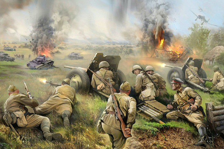 Liên Xô phụ thuộc rất nhiều vào pháo binh trong Thế chiến hai; các loại pháo xe kéo và súng cối rẻ tiền, dễ sản xuất và có uy lực mạnh mẽ trên chiến trường. Theo thống kê, pháo binh là sát thương lớn nhất trên chiến trường, chỉ riêng trận phòng ngự tại Stalingrad, 13 nghìn khẩu pháo đã được Liên Xô triển khai. Ảnh: Pháo binh Liên Xô trong thế chiến hai - Nguồn: Wikipedia.