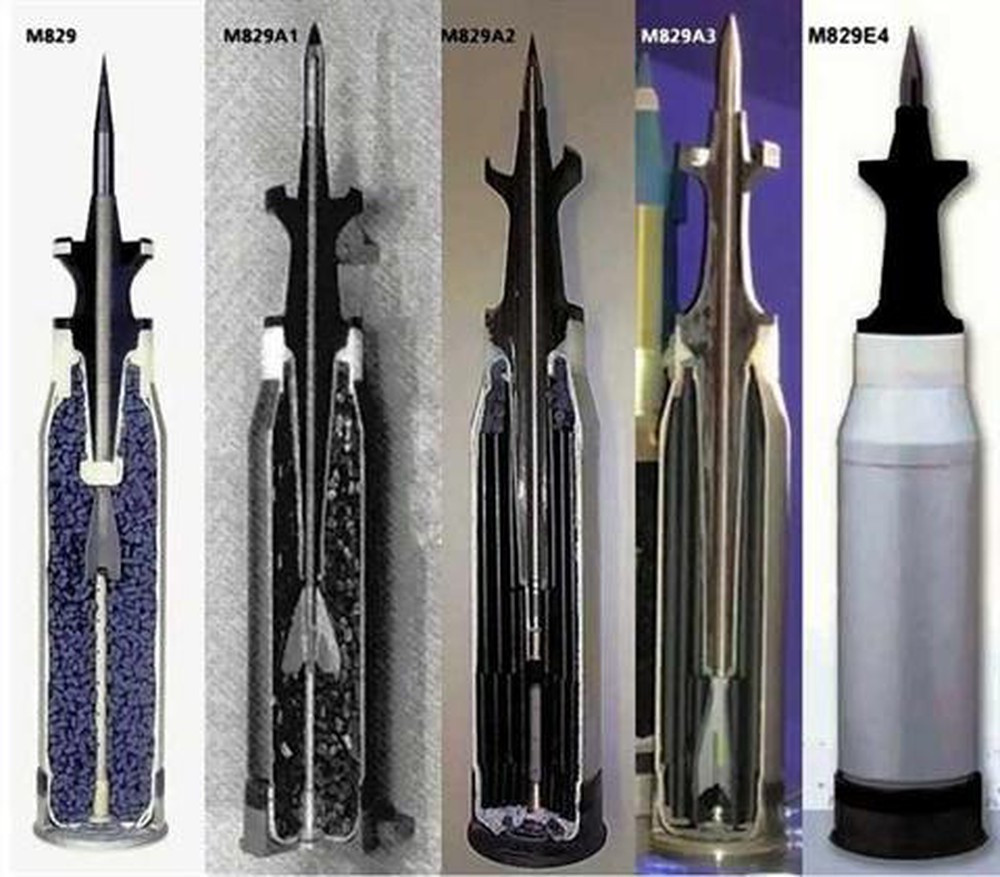 Để tăng khả năng xuyên của đạn xuyên giáp, Mỹ đã sử dụng uranium đã làm nghèo làm lõi đạn xuyên giáp. Uranium nghèo là một sản phẩm phụ của nhiên liệu lò phản ứng hạt nhân, có đặc tính vật lý cứng và đặc hơn so với các vật liệu dùng để chế tạo đầu đạn bằng vonfram hiện có. Ảnh: Đạn xuyên giáp M829A1 của xe tăng M1A1 Abram - Nguồn: Wikipedia.