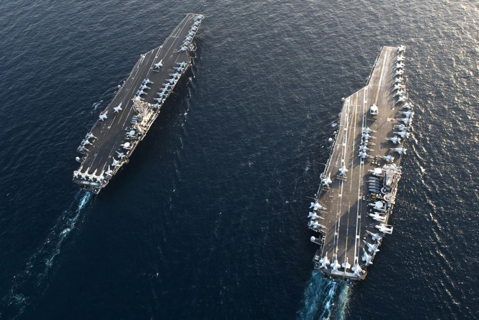 Lần cuối cùng Mỹ triển khai cùng lúc hai tàu sân bay ở Trung Đông là từ năm 2012 - cách đây đã 8 năm. Nguồn ảnh: Navaltoday.