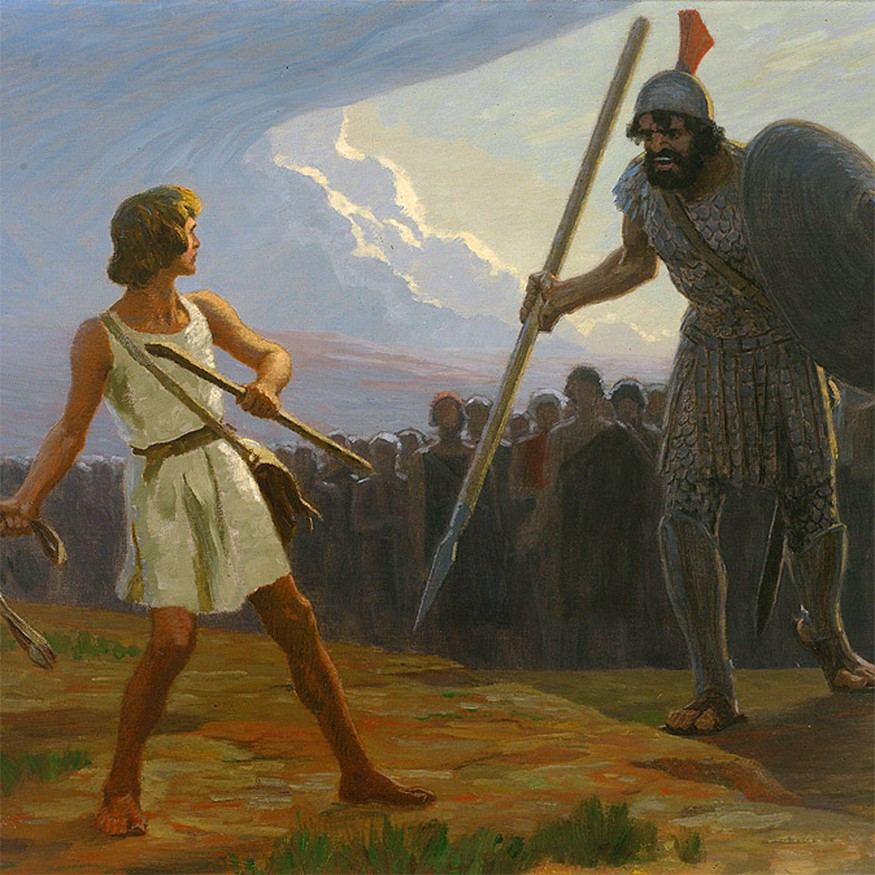 Trong suốt 40 ngày, Goliath thách thức người Israel cử ra một chiến binh để đấu tay đôi. Trong khi nhiều người không dám đứng ra chiến đấu với Goliath thì chàng thanh niên tên David dũng cảm ra ứng chiến.
