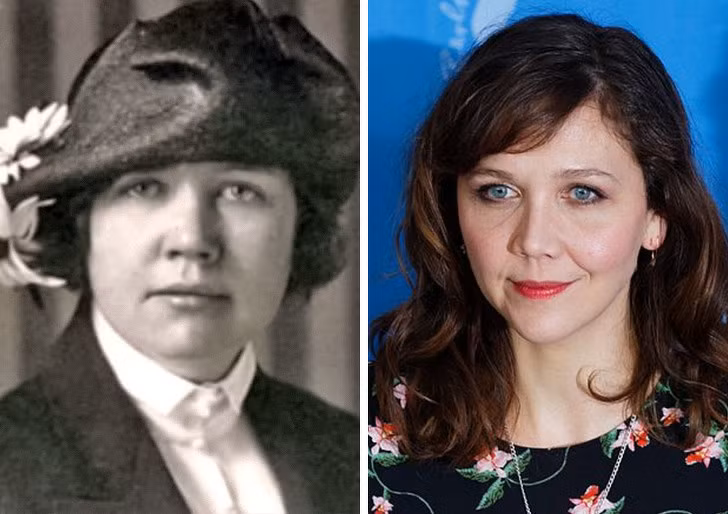 Nhà báo nổi tiếng của Mỹ Rose Wilder Lane (trái ảnh) có một người giống hệt trong tương lai là nữ diễn viên Maggie Gyllenhaal.
