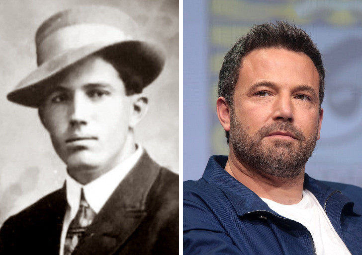 Nam diễn viên danh tiếng Ben Affleck (phải ảnh) có lẽ rất bất ngờ khi trong quá khứ có một người đàn ông sinh năm 1894 trông giống hệt mình.