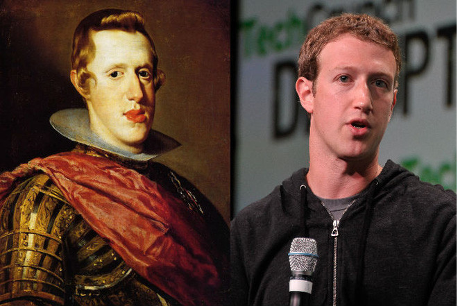Ông chủ Facebook Mark Zuckerberg (phải ảnh) được đánh giá có ngoại hình khá giống Vua Philip V của Tây Ban Nha sống vào thế kỷ 15.