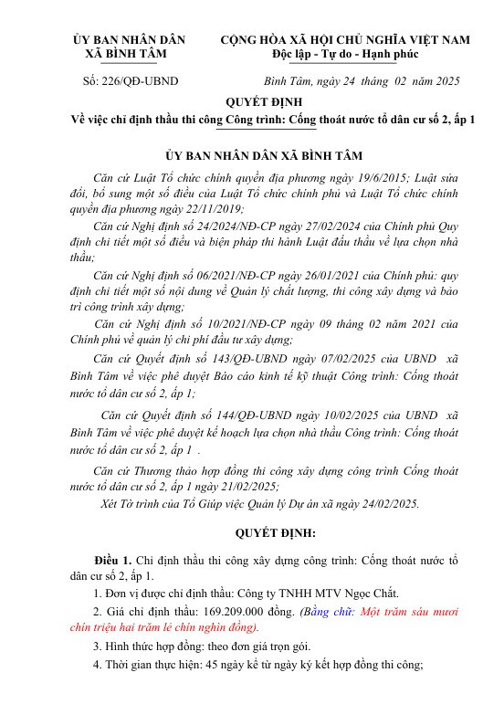 Long An: 1 ngày Ngọc Chắt được chỉ định 2 gói xây lắp tại xã Bình Tâm Long An: 1 ngay Ngoc Chat duoc chi dinh 2 goi xay lap tai xa Binh Tam