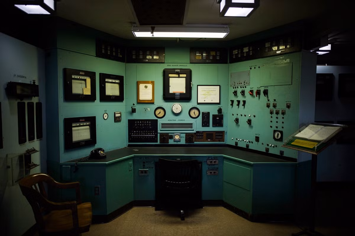 Hình ảnh Phòng điều khiển lò phản ứng chì X-10 tại Phòng thí nghiệm quốc gia Oak Ridge. Đây từng là nơi cung cấp nguyên liệu cho các nhà khoa học chế tạo vũ khí tại Los Alomos.