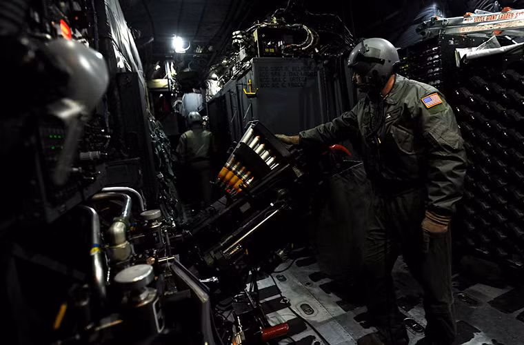 Hệ thống vũ khí chính của AC-130J gồm một pháo ATK GAU-23 30mm và trong tương lai nhiều khả năng nó còn sẽ được trang bị thêm một pháo 105mm. Điểm mạnh của AC-130J vẫn là khả năng triển các loại tên lửa và bom dẫn đường thông minh như tên lửa AGM-114 Hellfire, AGM-176 Griffin và bom đường kính nhỏ.