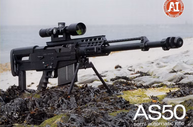 AS50 sử dụng là đạn cỡ 12,7mm với hộp tiếp đạn 5 viên, tầm bắn xa, lực giật nhỏ, súng có thể bắn 5 viên đạn trong vòng 1,5 giây, tầm bắn cao đạt 1,2km, độ chính xác của AS-50 nhỏ 1.5MOA. Súng được trang bị chủ yếu cho lực lượng Navy SEAL của Hải quân Mỹ.