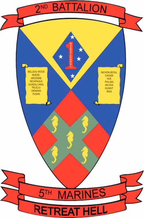 Tiểu đoàn 2, đơn vị Thủy quân Lục chiến số 5: đóng quân tại căn cứ Camp Pendleton, California với quân số khoảng 800 binh sĩ và thủy thủ. Lần đầu tiên tham chiến là tại Chiến tranh Thế giới thứ 1 với phương châm hoạt động là “Retreat Hell”.