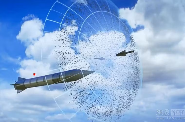 Ảnh đồ họa đường kính mảnh vỡ đầu nổ tên lửa có thể tạo ra đánh chặn đạn của đối phương.