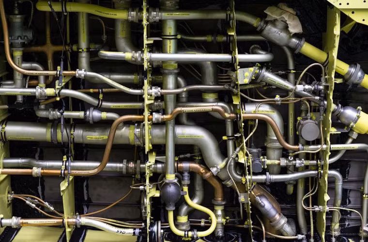 Các đường ống của bình nhiên liệu, có thể tưởng tượng được máy bay chiến đấu có tính năng cao như Su-34 cần bao nhiêu hệ thống cung cấp nhiên liệu phức tạp.