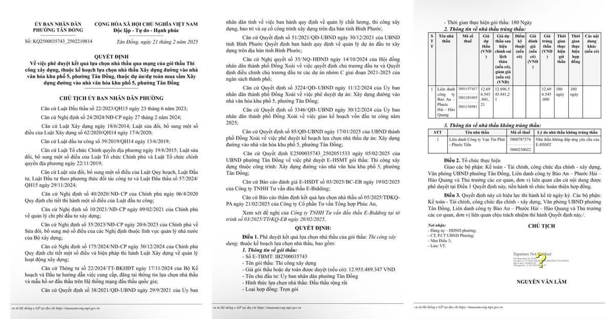 Bình Phước: Liên danh trúng gói xây lắp tại phường Tân Đồng là ai? Binh Phuoc: Lien danh trung goi xay lap tai phuong Tan Dong la ai?