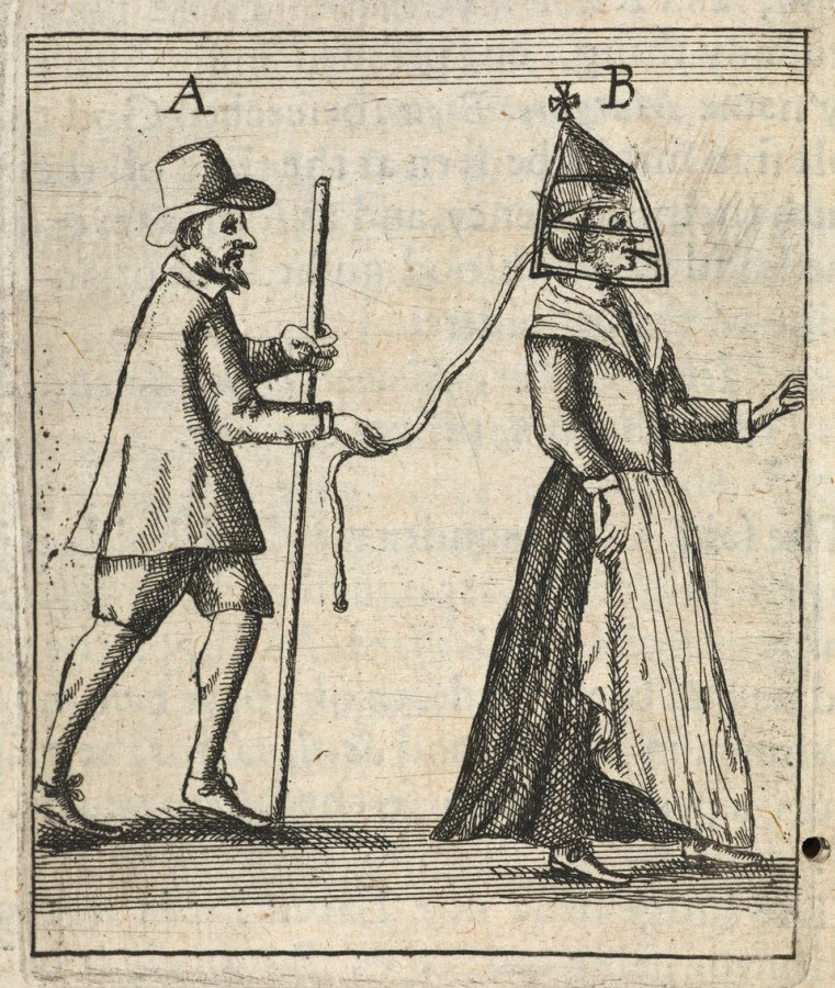 Nếu bị kết tội nói quá nhiều, người phụ nữ sẽ bị trừng phạt bằng cách đeo một chiếc lồng sắt có tên Scold's Bridle lên đầu.