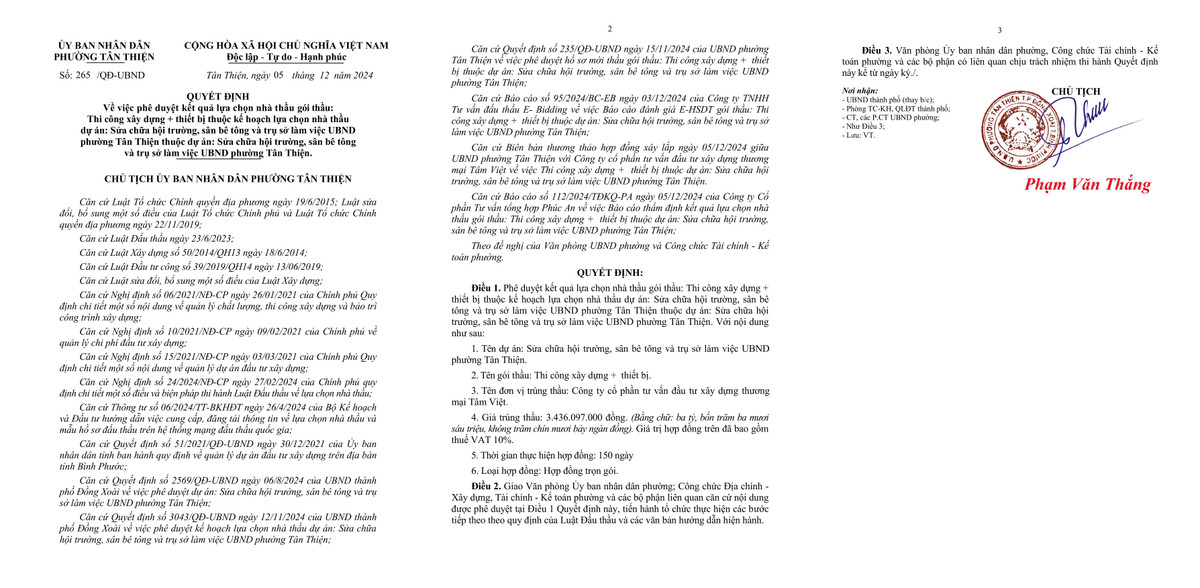 Binh Phuoc: Cong ty Tam Viet trung 2 goi thau sua chua tru so UBND