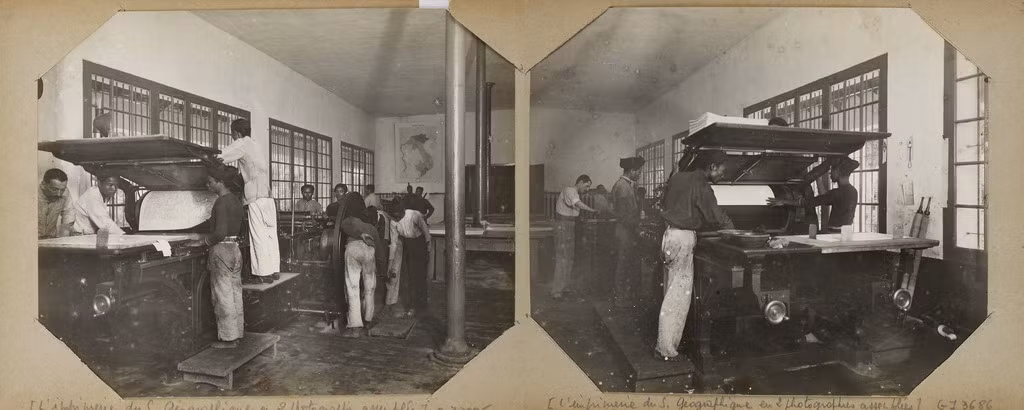 Trong xưởng in của Sở Địa dư.