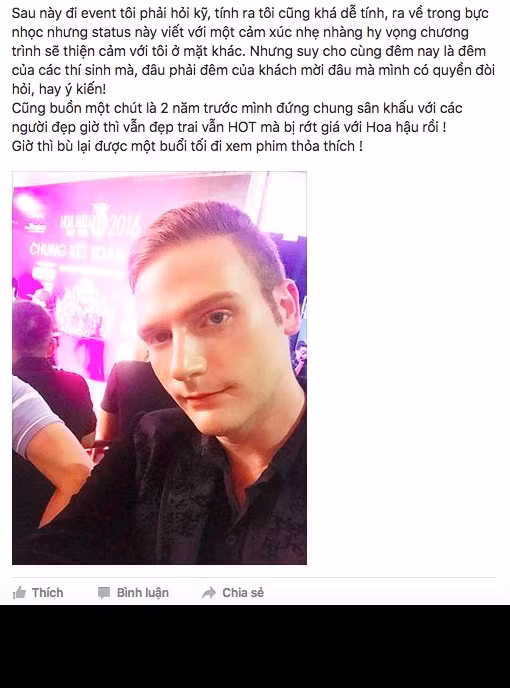 Chàng ca sĩ người Mỹ cho biết, anh đến xem cuộc thi vì quen biết và rất nể một vài người trong ban tổ chức, nhưng sau đó anh lại không hiểu vì sao dù mình là khách hạng kim cương nhưng "đi đâu cũng bị chặn". Thắc mắc về những điều chưa rõ trong khâu tổ chức và hơi buồn về tình cảnh bản thân bị "rớt giá" thảm hại... Kyo York cho biết anh đã bỏ về giữa chừng cuộc thi đang diễn ra sau đó nhắn tin xin lỗi những người anh quen biết trong ban tổ chức.