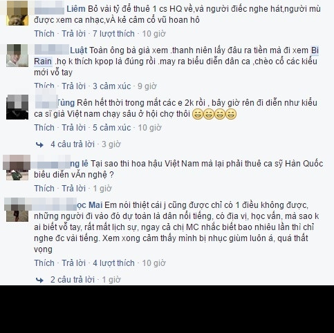 Phản ứng, thái độ của các khán giả có mặt tại Nhà thi đấu Phú Thọ, TP HCM cũng là một vấn đề gây ra nhiều tranh cãi. Khi theo dõi HHVN 2016, có thể dễ dàng thấy sau những màn trình diễn sôi động của các ngôi sao giải trí, thường khán giả bên dưới luôn ngồi im và vỗ tay thưa thớt, nhiều người ở hàng ghế đầu thậm chí không có phản ứng nào... Điều này được xác định lý do ban đầu là bởi những vị khách được mời đến chủ yếu là người trung tuổi, những vị khách VIP đạo mạo, đẳng cấp nên dường như những màn biểu diễn sôi động, máu lửa không phù hợp với họ.