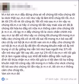 Do sức ép quá lớn từ phía dư luận, anh chồng trong câu chuyện đã lên trang cá nhân trần tình về sự việc. Anh chồng cho biết, vợ của anh đã được 18 tuổi, họ hoàn toàn được gia đình và pháp luật công nhận hôn nhân hợp pháp. Toàn bộ những lời lẽ mà nhiều người chia sẻ trên mạng đều là bịa đặt, câu view. Những lời phỉ báng từ phía dư luận do nguồn tin sai sự thật làm tổn thương vợ của anh nên người chồng phải đòi lại công bằng cho vợ. 