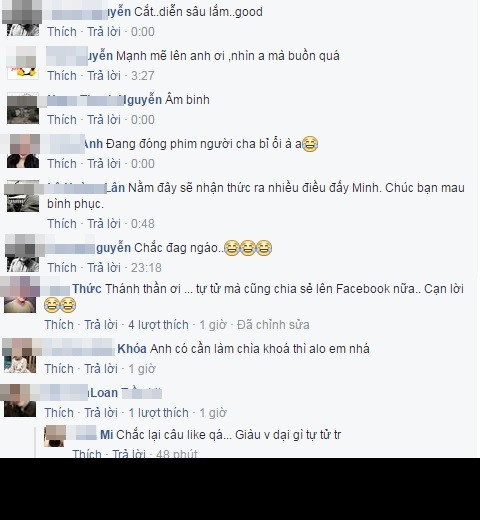 Xâu chuỗi các chi tiết như Minh Nhựa tự quay clip tường thuật tự tử, tự tử rồi không chết, tự đăng clip với nhan đề "Minh Nhựa được cứu sống"... nhiều dân mạng đã nhanh chóng khẳng định, tất cả những gì Minh Nhựa thực hiện từ đầu đến giờ hoàn toàn chỉ nhắm tới mục đích "làm màu". Rất nhiều bạn trẻ đã hỏi vặn Minh Nhựa rằng: "Anh rảnh đến mức tự tử còn quay live stream khoe Facebook sao?" hoặc "Anh đang đóng phim hả? Tự tử mà còn chia sẻ lên mạng nữa. Cạn lời!".