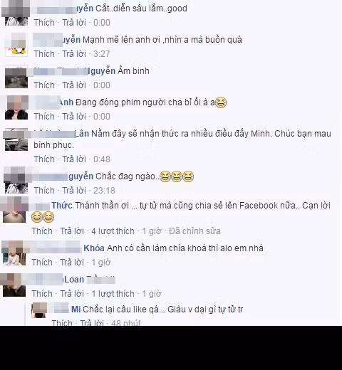 Xâu chuỗi các chi tiết như Minh Nhựa tự quay clip tường thuật tự tử, tự tử rồi không chết, tự đăng clip với nhan đề "Minh Nhựa được cứu sống"... nhiều dân mạng đã nhanh chóng khẳng định, tất cả những gì Minh Nhựa thực hiện từ đầu đến giờ hoàn toàn chỉ nhắm tới mục đích "làm màu". Rất nhiều bạn trẻ đã hỏi vặn Minh Nhựa rằng: "Anh rảnh đến mức tự tử còn quay live stream khoe Facebook sao?" hoặc "Anh đang đóng phim hả? Tự tử mà còn chia sẻ lên mạng nữa. Cạn lời!".