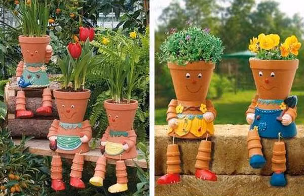 Những chậu hoa hình dáng dễ thương trong khu vườn.