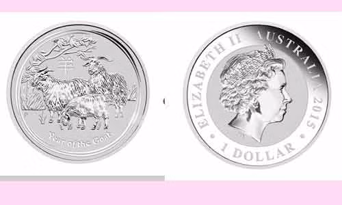 Đồng xu phiên bản bạc in hình 3 con dê mệnh giá 1 dollars.