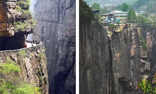 Nhìn từ trên cao xuống, con đường trông thật đáng sợ.