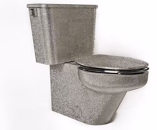 Ngoài ra, còn có cả bồn cầu nạm pha lê sáng loáng.