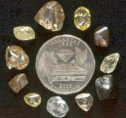 Những viên kim cương được tìm thấy ở mỏ Crater of Diamonds.