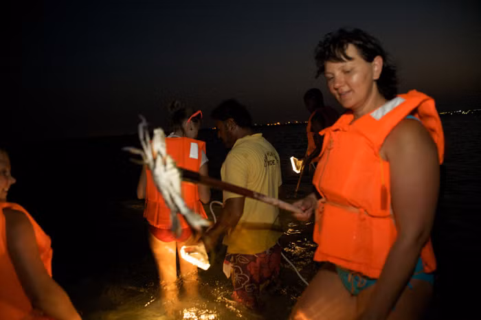 Hầu hết mọi người đều rất tập trung vào công việc bắt cua.