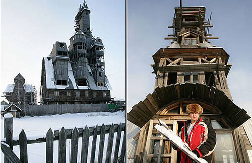 Ông Nikolai đang sống trong căn nhà gỗ đặc biệt 13 tầng này. và cao tới 43m. Nikolai cho biết, ông xây căn nhà này nhằm chứng tỏ vị trí của mình là người giàu nhất thành phố với những hàng xóm xung quanh.