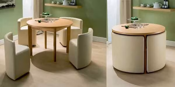 Bộ bàn ghế được thiết kế để tiết kiệm không gian cho nhà chật hẹp.