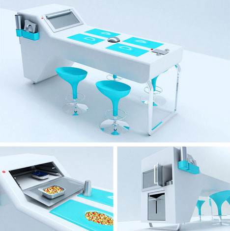 Chiếc bàn ăn tiện lợi tích hợp cả ngăn bếp ngay bên cạnh.