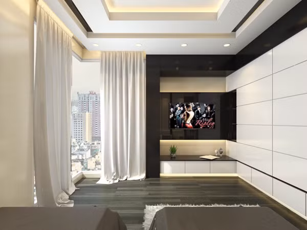 Căn hộ penthouse của cô có view tuyệt đẹp nhìn ra toàn thành phố.