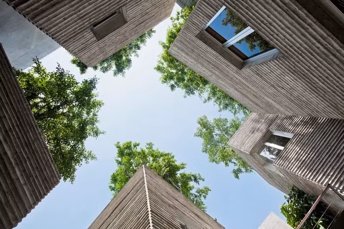 Dựa trên ý tưởng những chậu cây xanh, ngôi nhà “House for Trees” được chia làm 5 lăng trụ có thể trồng được cây xanh trên mái, khoảng đất trống giữa 5 lăng trụ được tận dụng làm thành những khu vườn nhỏ.