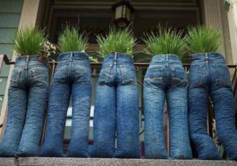 Những chiếc bò cũ cũng có thể tận dụng để làm chậu hoa trang trí ban công.