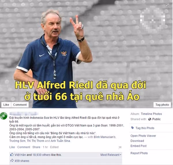 Su that ve tin “HLV Afred Riedl qua doi“