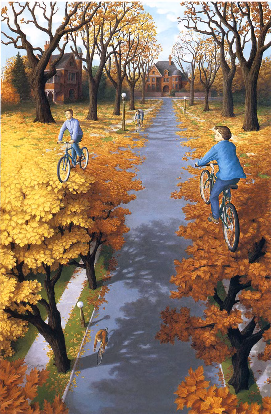 Mỗi bức tranh vẽ của nghệ sĩ Robert Gonsalves không chỉ là vật trang trí tường nhà đẹp mà nó còn khơi gợi cho người xem những liên tưởng khác nhau, cảm giác hư hư thực thực.