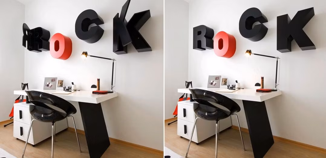 Rồi phòng làm việc có treo chữ cái tạo cảm hứng cho chủ nhân căn hộ.