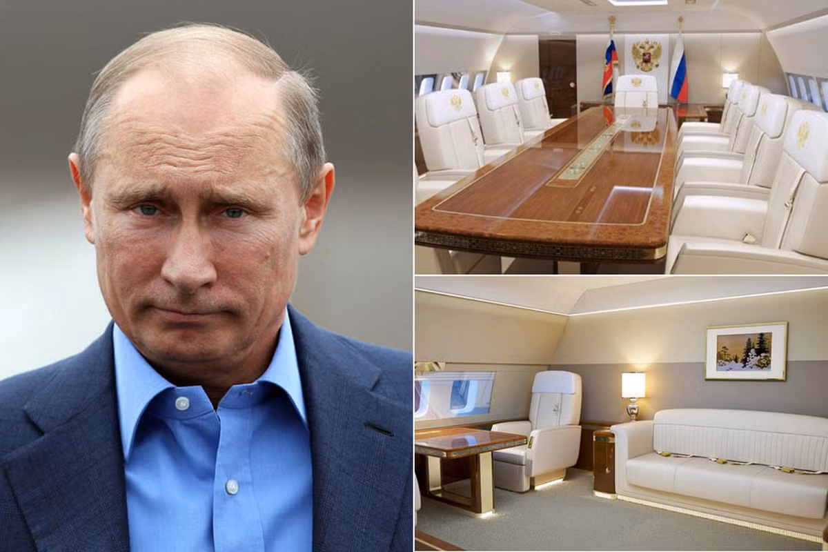 Hai chuyên cơ mới của Tổng thống Putin được trang bị ghế bọc da trắng sang trọng, nội thất mạ vàng, giường ngủ cỡ lớn, hành lang, phòng bếp, phòng hội nghị dọc theo một phòng tập gym. Ảnh chụp nội thất của chiếc chuyên cơ IL-96-PU rò rỉ trên mạng.