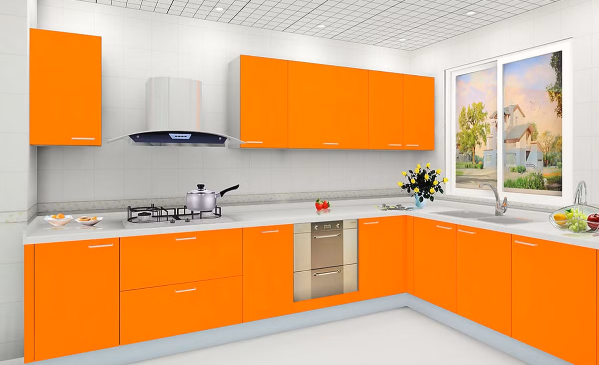 Bạn có thể đặt một số đồ nội thất như tủ bếp và đồ nấu nướng màu cam tạo nên một không gian nấu nướng đầy cảm hứng.