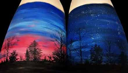 Nữ họa sĩ cho biết, để hoàn thành mỗi tác phẩm tranh 3D trên cơ thể người, cô đã tự vẽ không nghỉ trong khoảng từ 4 đến 9 tiếng.