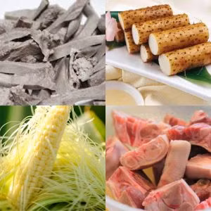 1. Hoài sơn hầm xương lợn. Nguyên liệu: Hoài sơn, xương sườn lợn, nửa bắp ngô ngọt, hành hoa. Xương sườn rửa sạch, gừng thái sợi, miếng mỏng cho vào nồi nước ninh khoảng 15 phút. Ảnh: longlontietcanh.com.