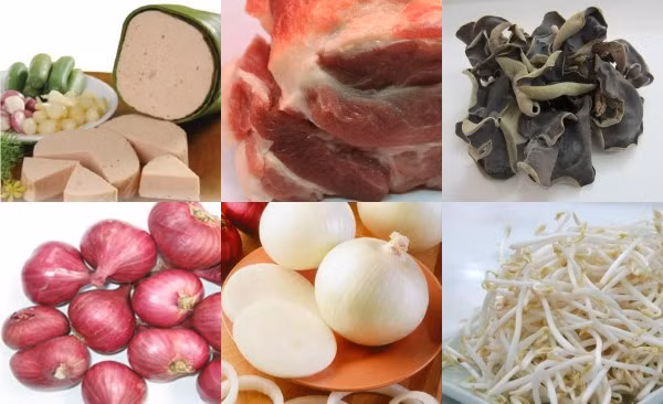 3. Bánh cuốn. Nguyên liệu: Bột gạo, bột năng, chả lụa, giá đỗ, hành tím, rau thơm, dầu ăn, nước mắm, tỏi, ớt băm, nước lọc, chanh. Cho bột gạo, bột năng và một chút dầu ăn vào âu trộn đều. Thêm từ từ lượng nước vừa đủ vào khuấy đều tay cho hỗn hợp hòa quyện vào nhau. Sau đó để bột nghỉ 30 phút. Ảnh: ameovat.com.