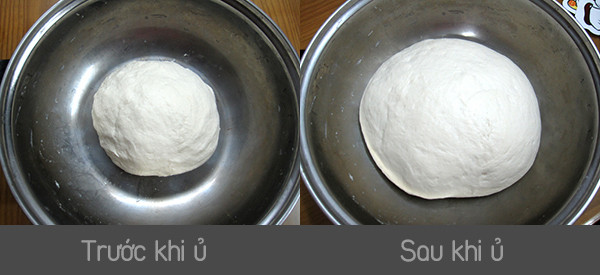 Cho bột mì, bột nở, muối vào bát, trộn đều rồi cho hỗn hợp ở bước 2 vào, khuấy đều tay. Dùng tay nhồi bột thành khối dẻo mịn, không dính tay là được. Ủ bột nơi kín gió cho khoảng 1-2 tiếng cho bột nở gấp đôi. Ấn nhẹ tay vào bột để không khí thoát ra ngoài hết. Ảnh: aptech-vietnam.com.